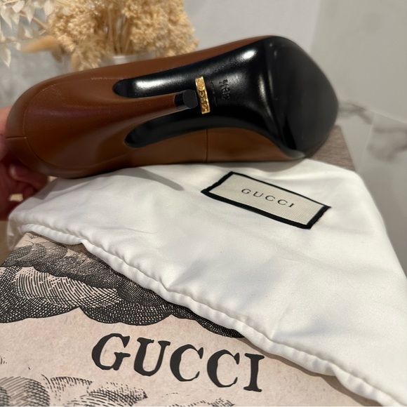 New SIZE 9.5 US / 39.5 EU Gucci Brown Leather Almond Toe Classic Pump Shoes - Picture 7 of 10